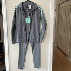Adidas Women’s Small Tech Fit Gray Track Jacket and Leggings Set